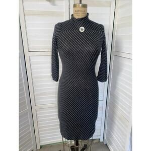 Vintage 60s 70s TONI TODD Sheath Pencil Diagonal PinStripe Knit Dress & Belt Med